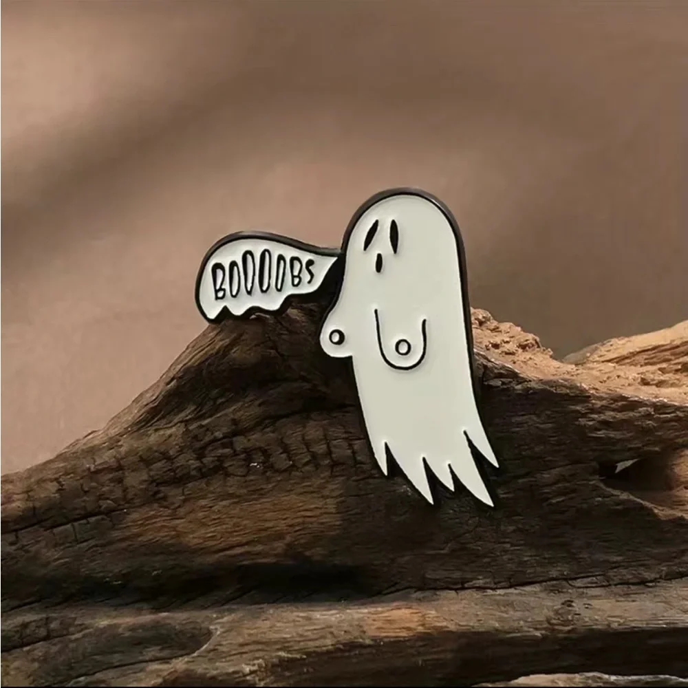 1pc‎ Ghost White Enamel Pin, Brooch Lapel Badge Cartoon Gothic Zinc Alloy Funky